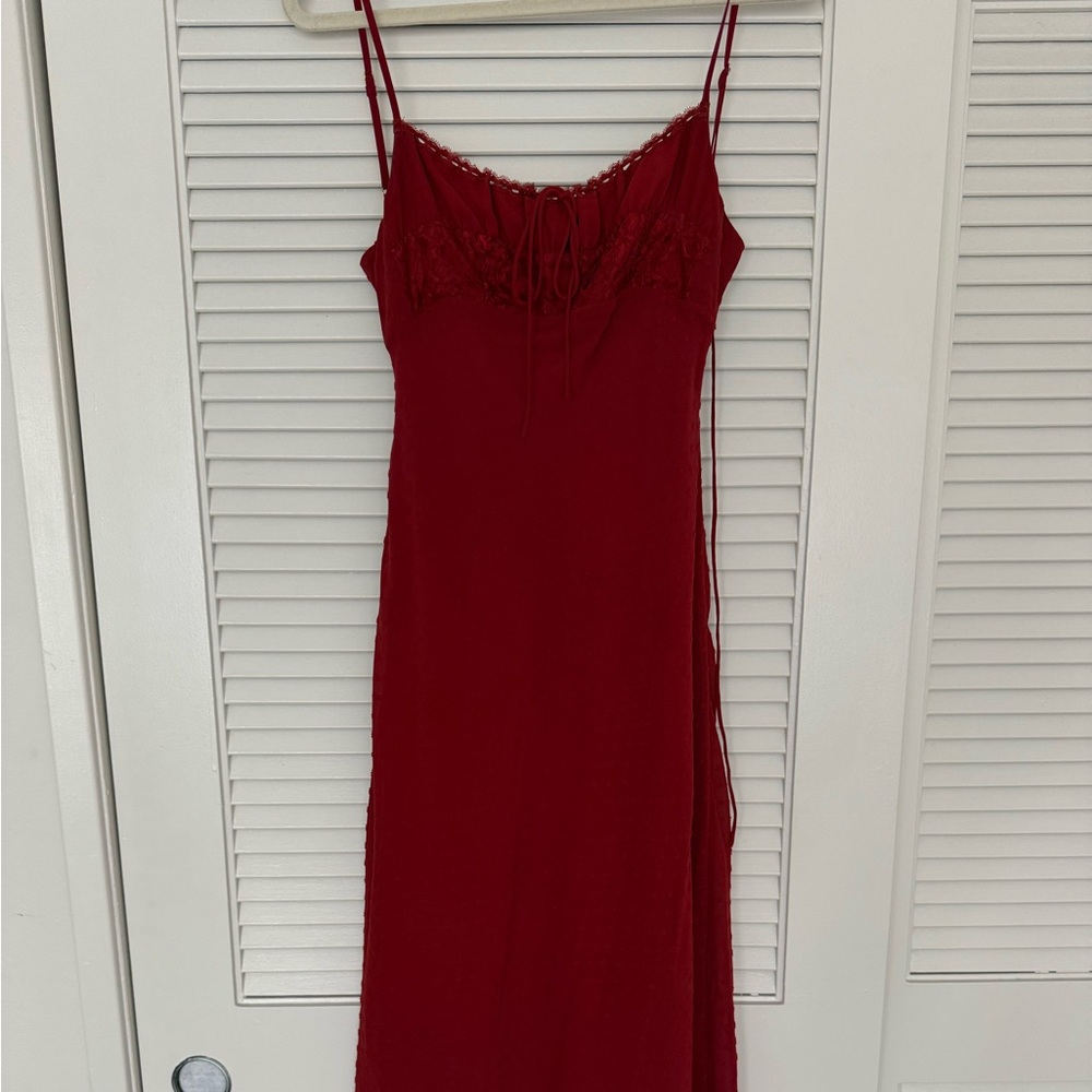 Rumored | Backless Red Lace Maxi Dress